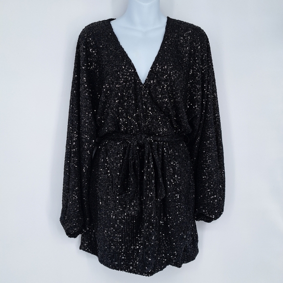 Princess Polly Black All Over Sequin Dancing Queen Mini Dress Size 4 - Picture 2 of 13